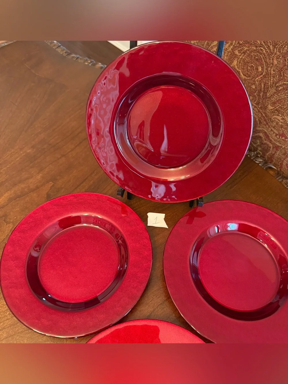 Set of 4 Vintage Pier 1 Imports Ruby Red 8.25” Glass Salad / Dessert Plates - #1